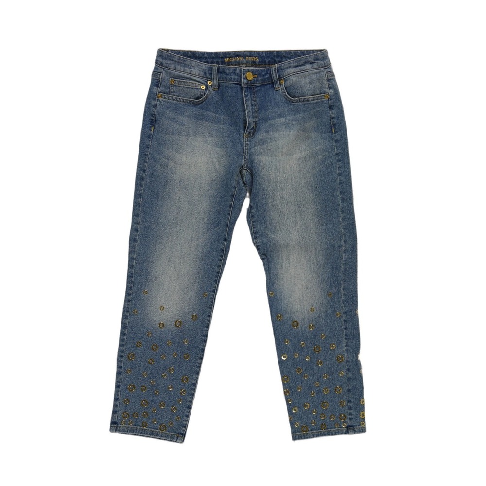 Michael Kors Jeans Women's Size 4 Blue Grommet Eyelet‎ Straight Cropped